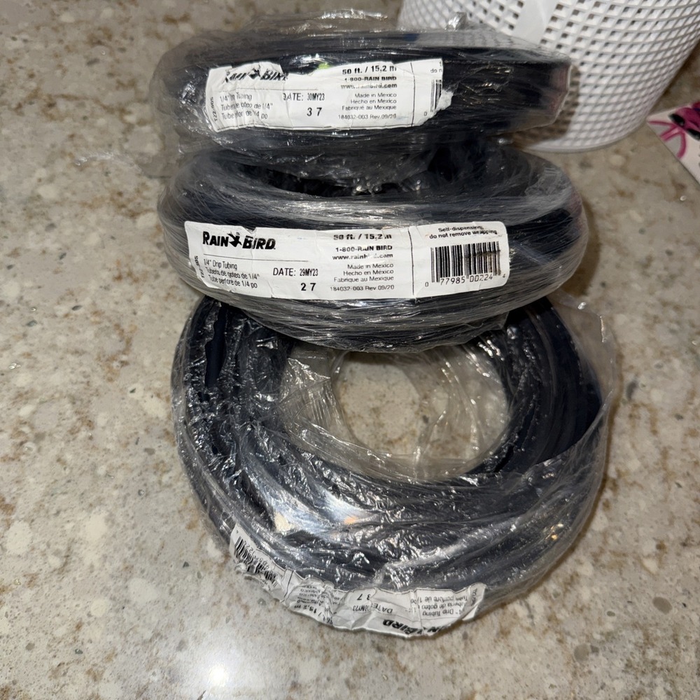 3 Pack T22-50S Drip Irrigation 1/4" Blank‎ Distribution Tubing, 50' Roll, Black